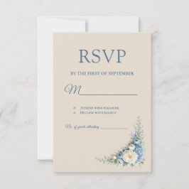 Tarjeta de RSVP azul polvoriento europeo