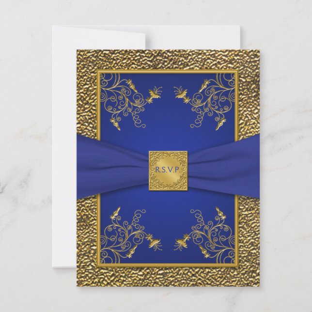 Tarjeta de RSVP Azul Real y Dorado (Anverso)