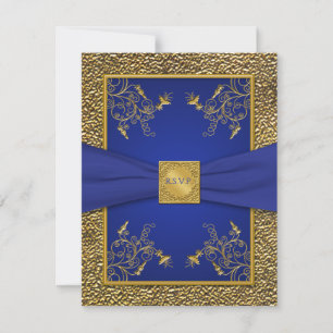 Tarjeta de RSVP Azul Real y Dorado