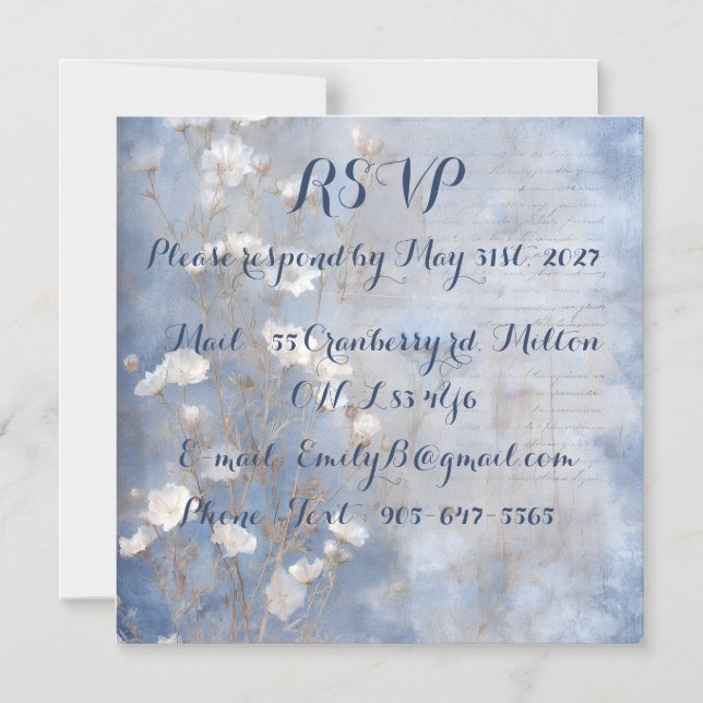Tarjeta de RSVP Azul Rústico (Anverso)
