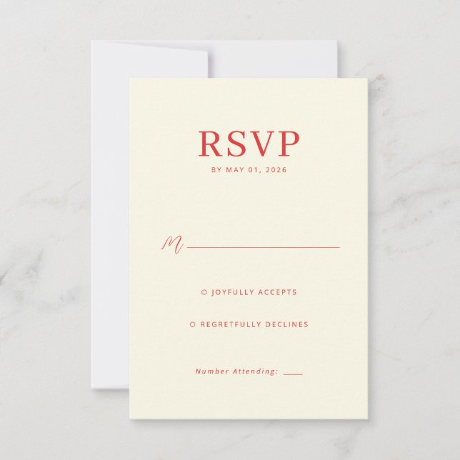Tarjeta de RSVP beige elegante (Anverso)