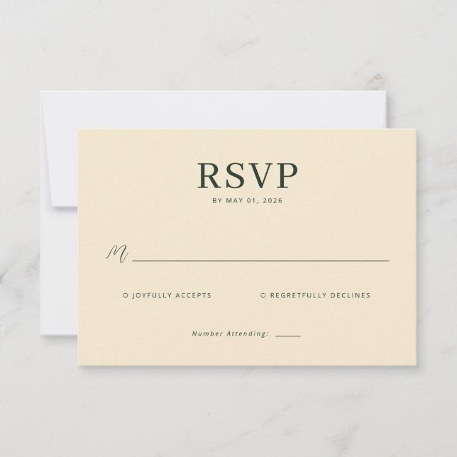 Tarjeta de RSVP beige elegante (Anverso)