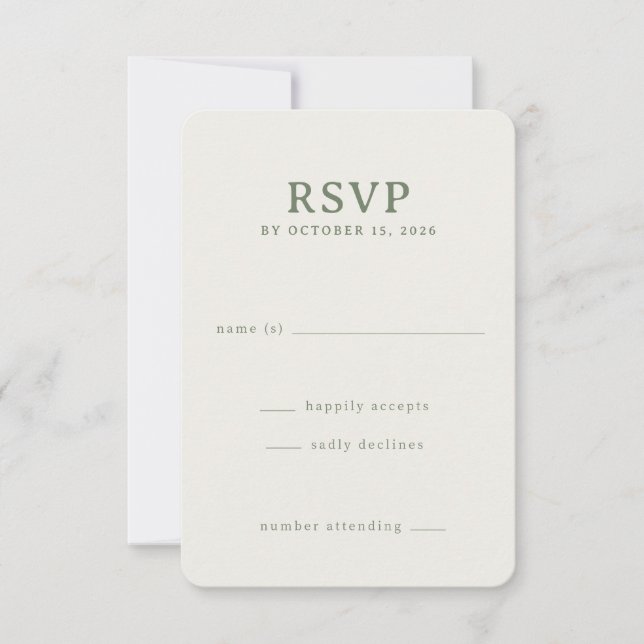 Tarjeta de RSVP beige elegante (Anverso)