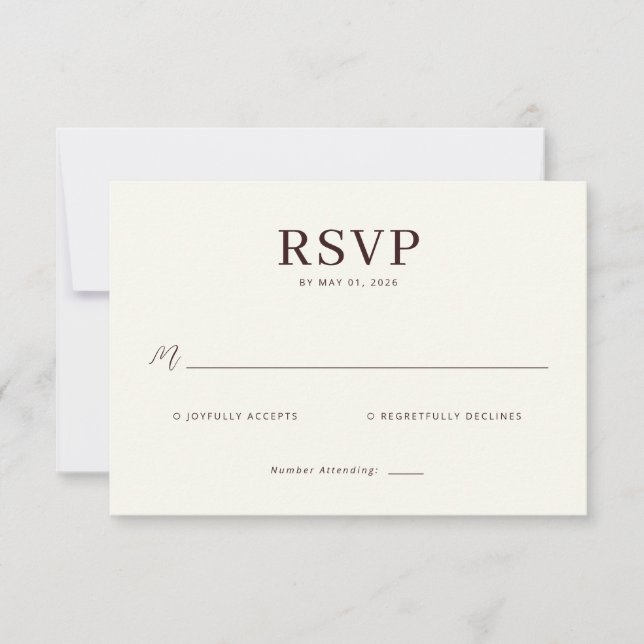 Tarjeta de RSVP beige elegante (Anverso)