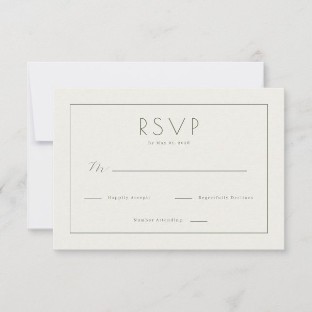 Tarjeta de RSVP beige elegante (Anverso)