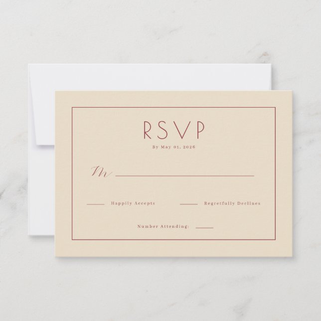 Tarjeta de RSVP beige elegante (Anverso)