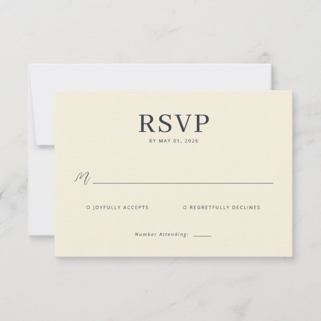 Tarjeta de RSVP beige elegante (Anverso)