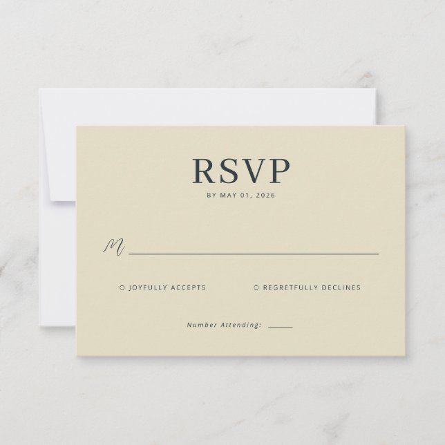 Tarjeta de RSVP beige elegante (Anverso)