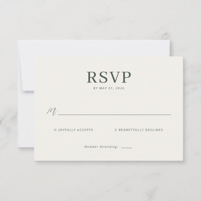 Tarjeta de RSVP beige elegante (Anverso)