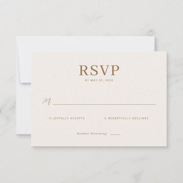 Tarjeta de RSVP beige sofisticada (Anverso)