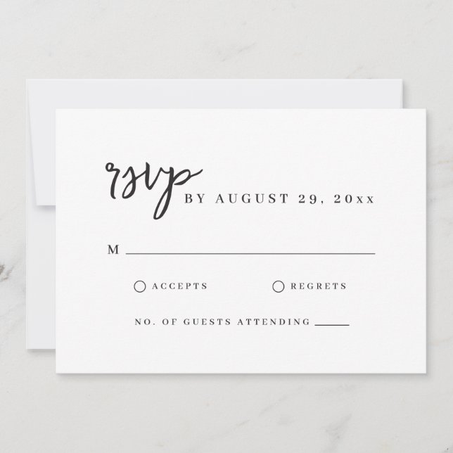 Tarjeta de RSVP blanca simple con letra moderna mi (Anverso)