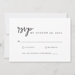 Tarjeta de RSVP blanca simple con letra moderna mi