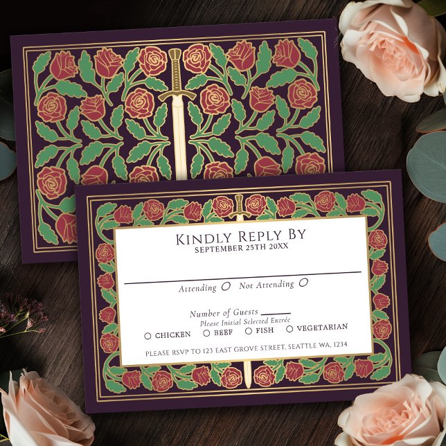 Tarjeta de RSVP Bodas Reales Espada Floral Dorada  (Subido por el creador)