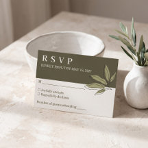 Tarjeta de RSVP botánica de boda verde oliva