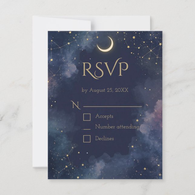 Tarjeta de RSVP Celestial Oscura | Luna Creciente  (Anverso)