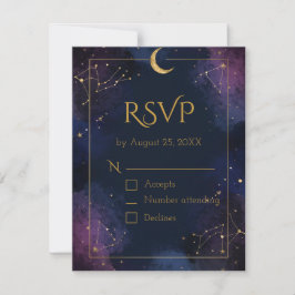 Tarjeta de RSVP Celestial Oscura | Nubes Purpura y