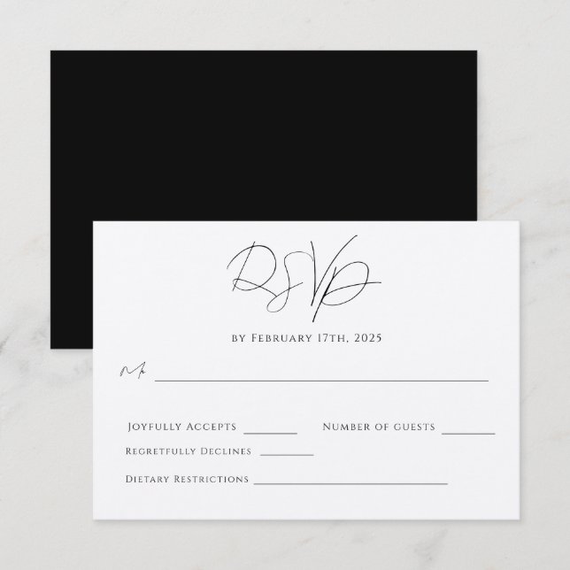 Tarjeta de RSVP Chic Moderna Minimalista Simple El (Anverso / Reverso)