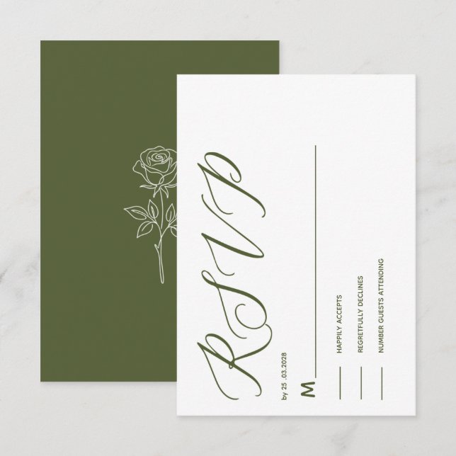 TARJETA DE RSVP CLÁSICA DE OLIVO VERDE (Anverso / Reverso)