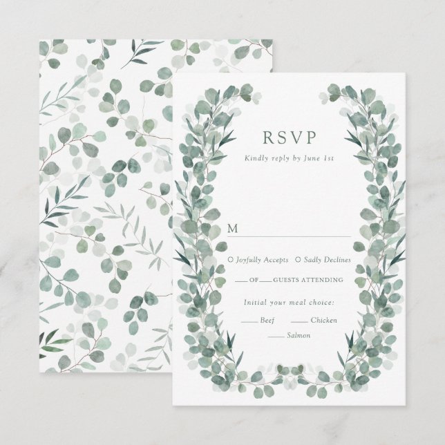 Tarjeta de RSVP Comidas de Eucalipto (Anverso / Reverso)