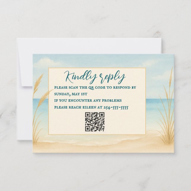 Tarjeta de RSVP con código QR Beach Bliss (Anverso)