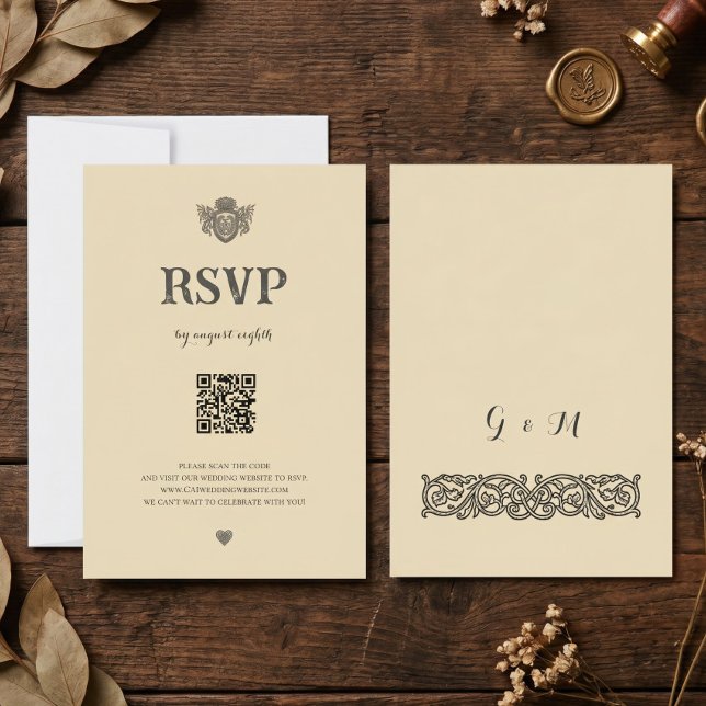 Tarjeta de RSVP con código QR del escudo medieval  (Subido por el creador)