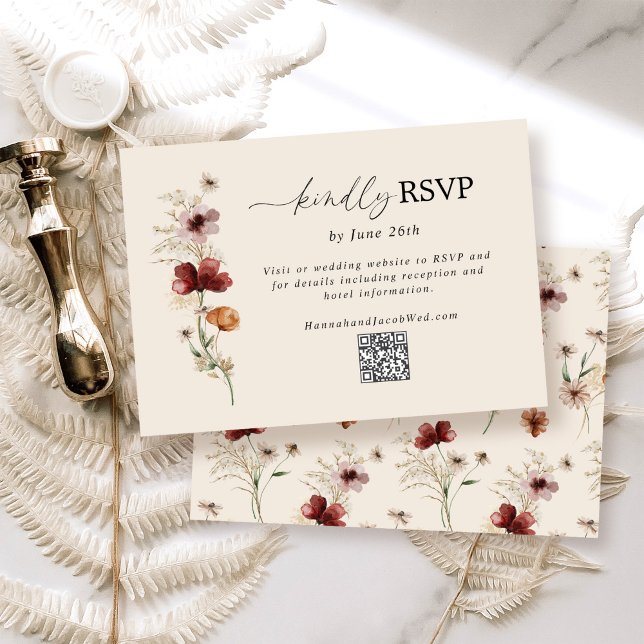 Tarjeta de RSVP con código QR para boda bohemio de (Subido por el creador)