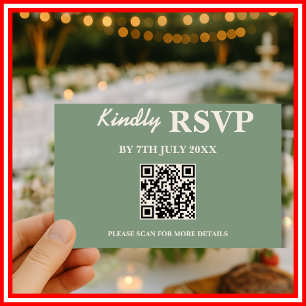 Tarjeta de RSVP con código QR para boda en verde s
