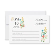 Tarjeta de RSVP con flores silvestres dibujadas