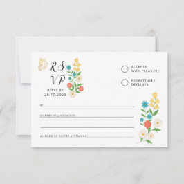 Tarjeta de RSVP con flores silvestres dibujadas