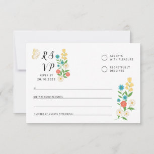 Tarjeta de RSVP con flores silvestres dibujadas