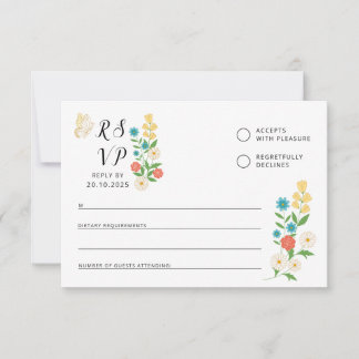 Tarjeta de RSVP con flores silvestres dibujadas