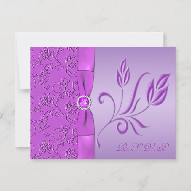 Tarjeta de RSVP con joyas lavanda y púrpura (Anverso)