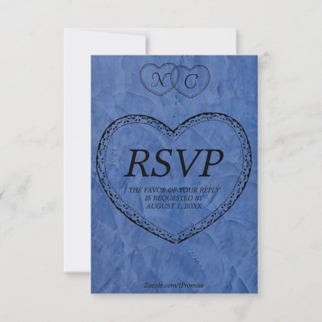 Tarjeta de RSVP Corazones Azules de Toscana (Anverso)