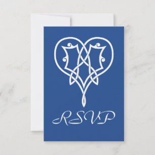 Tarjeta de RSVP Corazones de Tejido Celta en Azul
