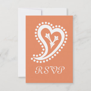 Tarjeta de RSVP Corazones Dulces Paisley en Coral