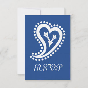 Tarjeta de RSVP Corazones Paisley Dulces en Azul