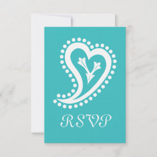 Tarjeta de RSVP Corazones Paisley Dulces en Turque
