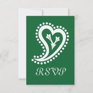 Tarjeta de RSVP Corazones Paisley Dulces en Verde