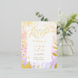 Tarjeta de RSVP de Acuarela con Hojas de Metal Min