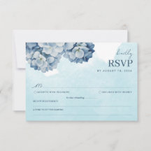 Tarjeta de RSVP de Acuarela de Hortensia Azul Eleg