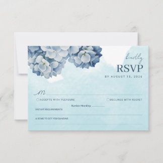 Tarjeta de RSVP de Acuarela de Hortensia Azul Eleg