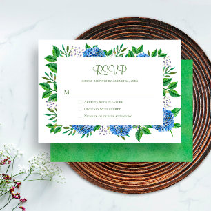 Tarjeta de RSVP de Acuarela de Hortensias Azules R