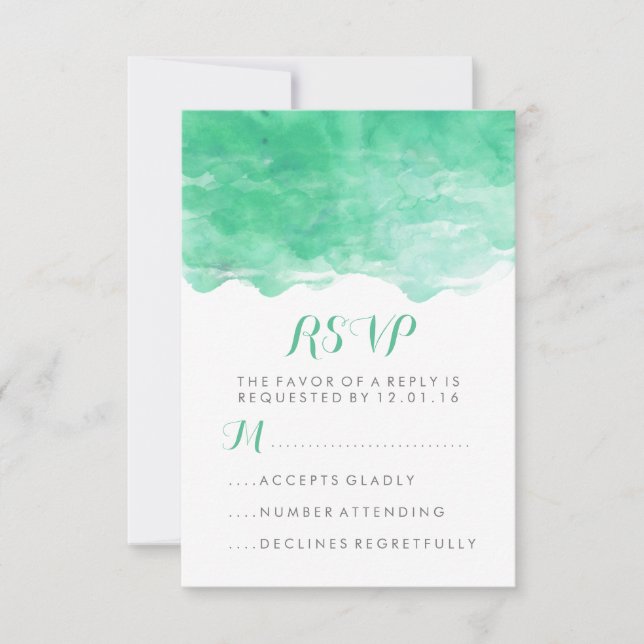 Tarjeta de RSVP de Acuarela Verde Menta Moderna |  (Anverso)