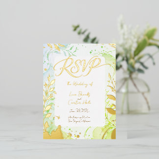 Tarjeta de RSVP de Acuarela y Foil Minimalista y C