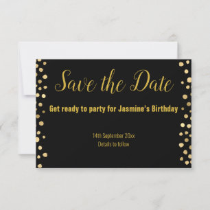 TARJETA DE RSVP DE AHORRO DE FECHA DE ORO NEGRO SI