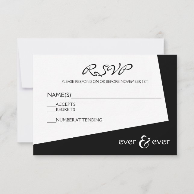 Tarjeta de RSVP de ángulo negro y blanco Ever & Ev (Anverso)