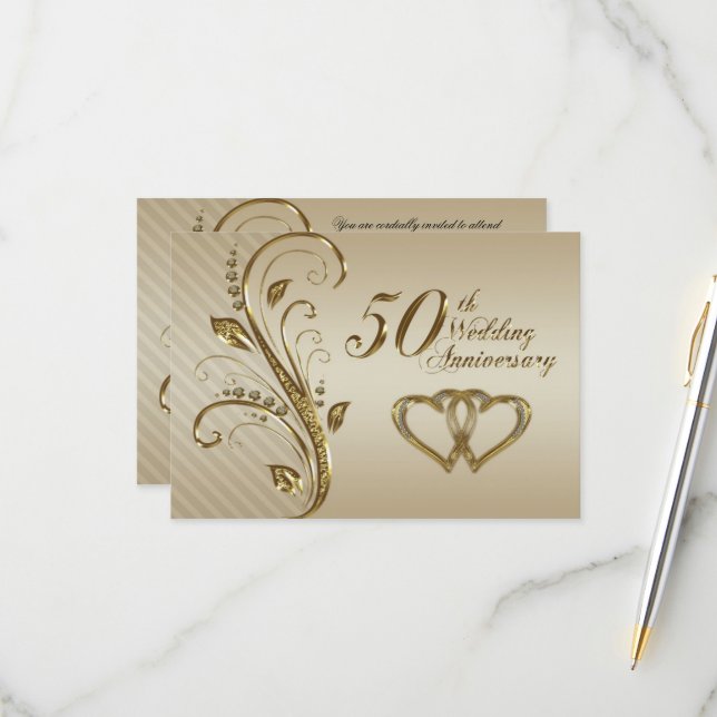 Tarjeta de RSVP de Aniversario de Bodas 50 (Anverso/Reverso In Situ)