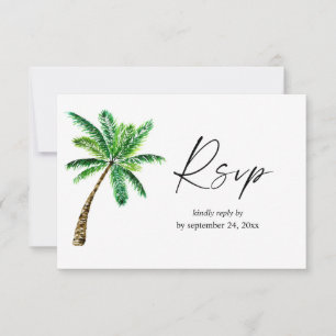 Tarjeta de RSVP de árbol de palma hawaiano tropica