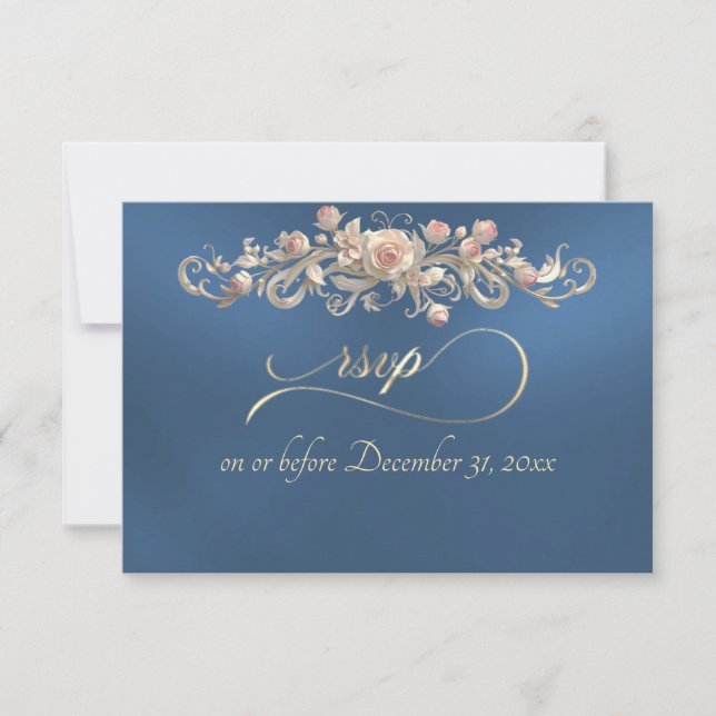 Tarjeta de RSVP de Arco de Rosa Romántica - Azul (Anverso)