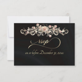 Tarjeta de RSVP de Arco de Rosa Romántica - Negra
